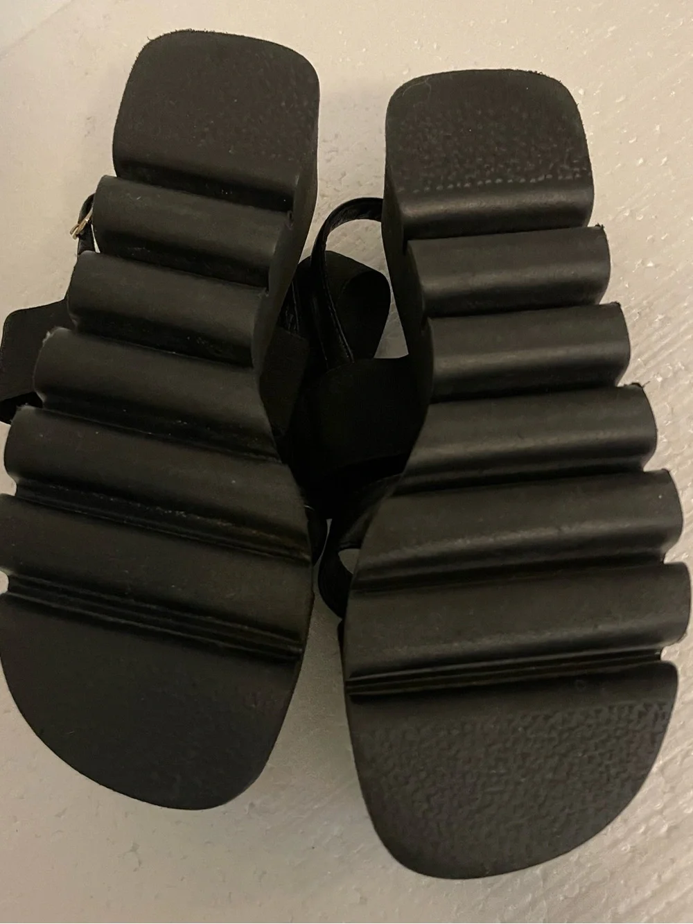 ASKA Black Harper Leather Slingback Chunky Platform Sandals 6.5